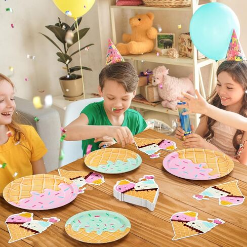 DYLIVeS 48 Pcs Ice Cream Birthday Party Plates and Napkins Kit, Ice Cream Theme Tableware Set Snow Cones Party Table Decorations Supplies, Disposable 9'' and 7'' Paper Plates, Napkins, Serves 16 in Saudi Arabia