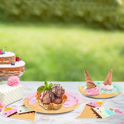 DYLIVeS 48 Pcs Ice Cream Birthday Party Plates and Napkins Kit, Ice Cream Theme Tableware Set Snow Cones Party Table Decorations Supplies, Disposable 9'' and 7'' Paper Plates, Napkins, Serves 16 in Saudi Arabia