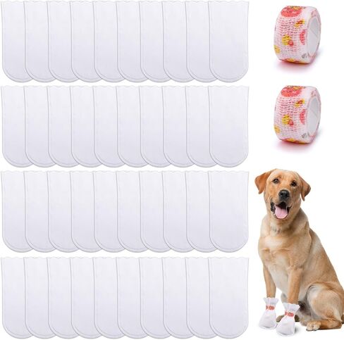 40 Pieces Waterproof Disposable Dog Booties Protector, Small Dog Feet Covers with Adjustable Self-Adhesive Bandage, Disposable Dog Shoes Boots for Indoor and Outdoor Use Paw Protection (M) in Kuwait