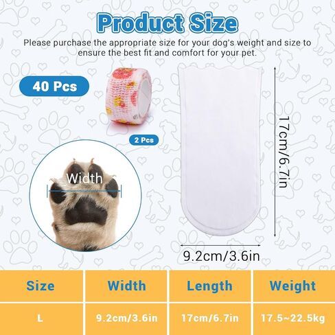 40 Pieces Waterproof Disposable Dog Booties Protector, Small Dog Feet Covers with Adjustable Self-Adhesive Bandage, Disposable Dog Shoes Boots for Indoor and Outdoor Use Paw Protection (M) in Kuwait