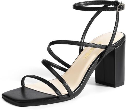 DREAM PAIRS Women's Chunky Heel Sandal | sleek thin straps square-toe design,3.15 inch chunky block ankle buckle heeled sandals,for wedding party dress prom in Saudi Arabia