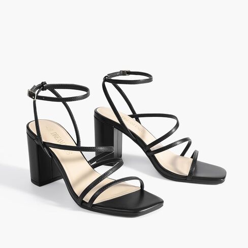 DREAM PAIRS Women's Chunky Heel Sandal | sleek thin straps square-toe design,3.15 inch chunky block ankle buckle heeled sandals,for wedding party dress prom in Saudi Arabia
