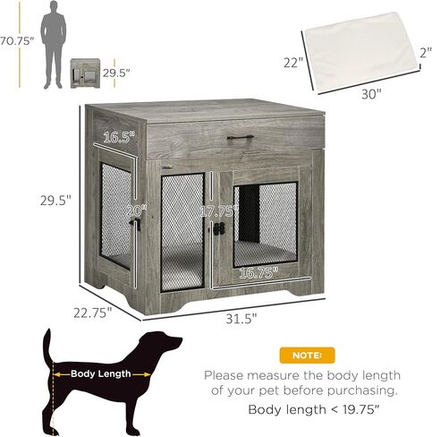 PawHut Dog Crate Furniture with Soft Water-Resistant Cushion, Dog Kennel End Table with Drawer, Puppy Crate for Small Dogs Indoor with 2 Doors, White in Saudi Arabia