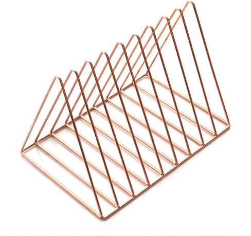 Northern Europe Simple Triangle Bookshelf Table Wrought Iron Top Shelf Rose Gold Wire Magazine Rack Office Decoration(Rose Gold) in Saudi Arabia