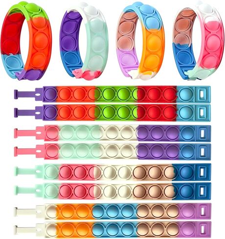 32 PCS Bracelets Glow in The Dark Pop it Fidget Toy, Rainbow Party Favors, Stress Relief Wristband Set, Push Bubbles Sensory Autistic Pack Kids Ages 5 8 12 Adult Student Gift in Saudi Arabia