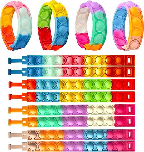 32 PCS Bracelets Glow in The Dark Pop it Fidget Toy, Rainbow Party Favors, Stress Relief Wristband Set, Push Bubbles Sensory Autistic Pack Kids Ages 5 8 12 Adult Student Gift in Saudi Arabia