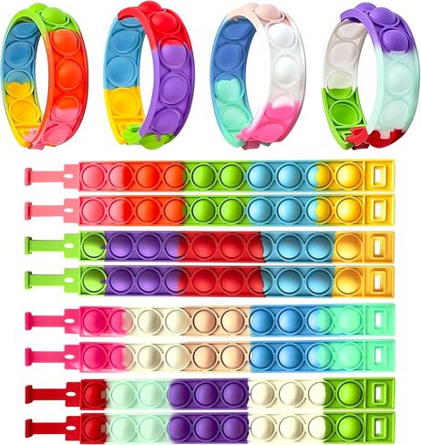 32 PCS Bracelets Glow in The Dark Pop it Fidget Toy, Rainbow Party Favors, Stress Relief Wristband Set, Push Bubbles Sensory Autistic Pack Kids Ages 5 8 12 Adult Student Gift in Saudi Arabia
