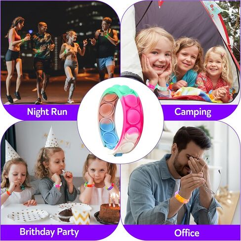 32 PCS Bracelets Glow in The Dark Pop it Fidget Toy, Rainbow Party Favors, Stress Relief Wristband Set, Push Bubbles Sensory Autistic Pack Kids Ages 5 8 12 Adult Student Gift in Saudi Arabia