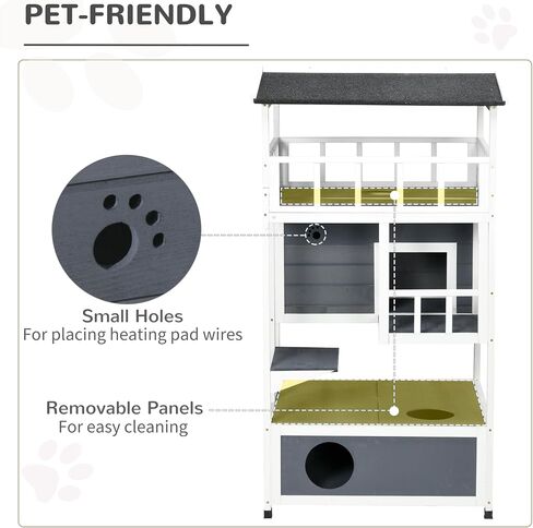 Pawhut Wooden Outdoor Cat House ، شقة شقة قطة صغيرة مع سقف إسفلت ، أبواب الهروب ، الشقة ، منصة القفز ، الأصفر in Kuwait