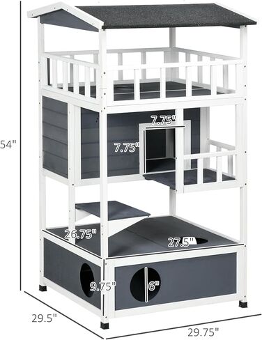 Pawhut Wooden Outdoor Cat House ، شقة شقة قطة صغيرة مع سقف إسفلت ، أبواب الهروب ، الشقة ، منصة القفز ، الأصفر in Kuwait