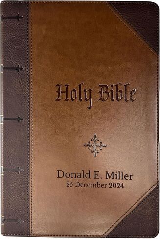 شخصية KJV ثنائية النغمة كبيرة الكتاب المقدس المقدس براون فو فو الملك جيمس النسخة العملاقة حجم الطباعة مع فهرس علامات تبويب | مخصص مع الاسم أو التاريخ أو النص | هدية للاحتفالات المسيحية والدينية in Saudi Arabia
