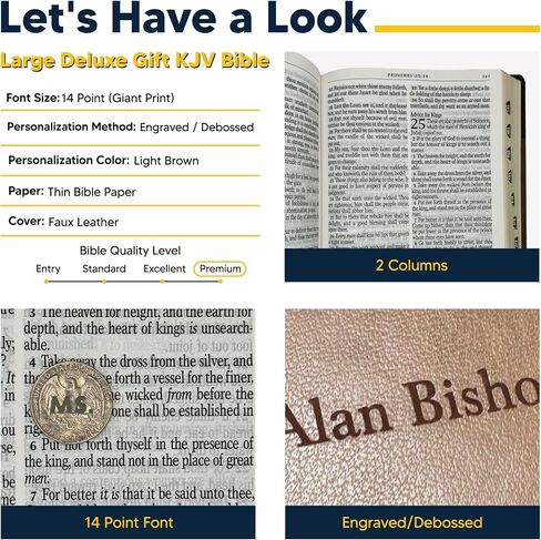 شخصية KJV ثنائية النغمة كبيرة الكتاب المقدس المقدس براون فو فو الملك جيمس النسخة العملاقة حجم الطباعة مع فهرس علامات تبويب | مخصص مع الاسم أو التاريخ أو النص | هدية للاحتفالات المسيحية والدينية in Saudi Arabia