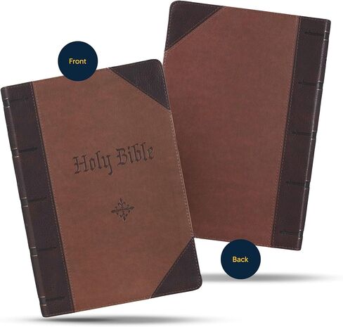 شخصية KJV ثنائية النغمة كبيرة الكتاب المقدس المقدس براون فو فو الملك جيمس النسخة العملاقة حجم الطباعة مع فهرس علامات تبويب | مخصص مع الاسم أو التاريخ أو النص | هدية للاحتفالات المسيحية والدينية in Saudi Arabia