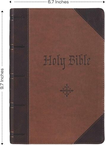 شخصية KJV ثنائية النغمة كبيرة الكتاب المقدس المقدس براون فو فو الملك جيمس النسخة العملاقة حجم الطباعة مع فهرس علامات تبويب | مخصص مع الاسم أو التاريخ أو النص | هدية للاحتفالات المسيحية والدينية in Saudi Arabia