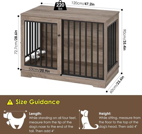 Dog Crate Furniture 47" Large Dog Kennel for Dogs Indoor, Heavy Duty Dog Cage with Sliding Door and 2 SUS Bowls Wooden End Table in Living Room for Small Medium Large Dogs, White in Saudi Arabia