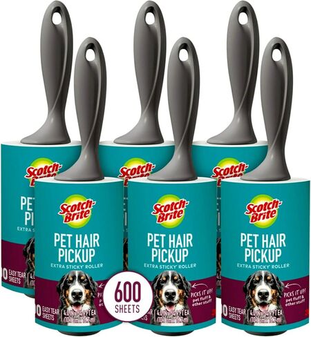 Scotch-Brite Pet Hair Pickup Extra Sticky Lint Roller, Designed for Removing Fur + Fluff on Couches, Clothes, Dog and Cat Beds, & More, 6 Pack, 600 Easy-Tear Adhesive Sheets Total in Saudi Arabia