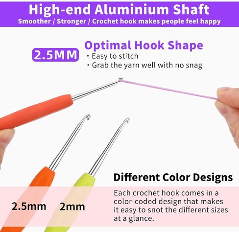 Iuuidu 2PCS 2.0mm 2.5mm Crochet Hooks, Ergonomic Handle Crochet Hooks for Arthritic Hands, Extra Long Crochet Needles for Beginners, Comfortable Smooth Knitting Needles for Handmade DIY Multicolor in Saudi Arabia
