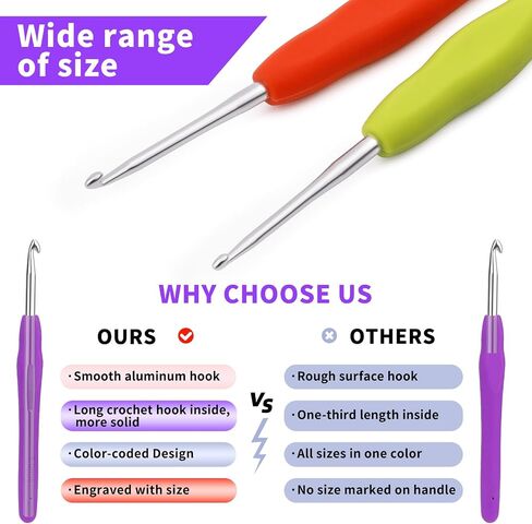 Iuuidu 2PCS 2.0mm 2.5mm Crochet Hooks, Ergonomic Handle Crochet Hooks for Arthritic Hands, Extra Long Crochet Needles for Beginners, Comfortable Smooth Knitting Needles for Handmade DIY Multicolor in Saudi Arabia