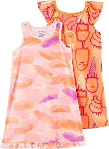 Carter's Girls' 2 Pk Gown Poly (Orange Ice Cream, 2T) in Saudi Arabia