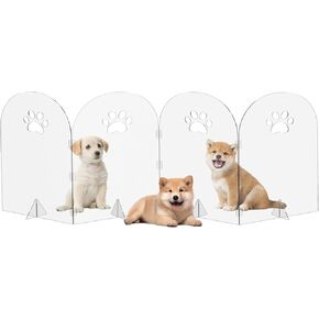 Acrylic Dog Gate Thickened Clear Pet Fence Foldable Freestanding Indoor Barrier for Puppies, Kittens (4 Panels - 80''W x 24''H)