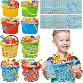 Funrous 24 Sets Summer Bucket DIY Craft Kits 10.2x11.8 Inch Make Your Own Summer Activity Art Large Beach Birthday Stickers Crafts for Beach Theme Birthday Gift Home Classroom Activities Decor(Bucket)