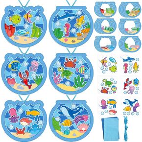 30 Sets Fishbowl Paper Crafts for Kids Summer Fish Tissue Paper Suncatchers Bulk Stained Glass Effect, Make Your Own Sea Animal DIY Art Crafts for Kid Home Classroom Activities Party Favor, 6 Styles