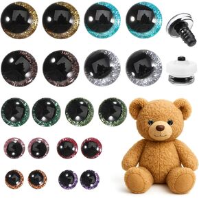 20 Set 3D Glitter Safety Eyes for Crocheting with Washers 12-20mm Round Safety Eyes for Crochet Animals with Washers Stuffed Animal Eye for DIY Puppet Stuffed Animals Making (10 Colors)