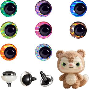 64 Pcs 30mm 3D Glitter Safety Eyes for Crocheting with Washers Moon Crochet Amigurumi Eyes Laser Crochet Safety Eyes for DIY of Puppet Bear Making Supplies