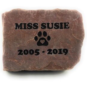 Pet Memorial Stone Red Natural Stone Pet Loss Gift for The Memory of a Beloved Pet Headstone Grave Marker Dog Cat Sandblast Engraved with Name of Pet and Dates