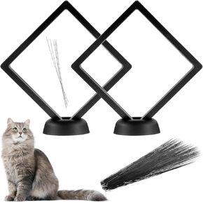 2 Pack Cat Whisker Holder, Cat Whisker 3D Floating Display Case with Base, 3D Floating Frame Display Case for Pet Fur Beard Hair, Mini Decor for Home & Memorial Gift for Pet Lovers