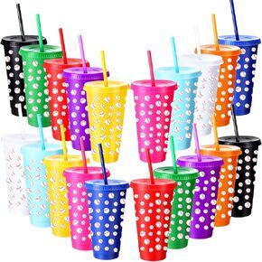 20 Pcs Soccer Plastic Tumbler with Lid and Straw Christmas Cup Gift 24 oz Cups Reusable Sports Ball Plastic Cups for Soccer Lovers Men Women Birthday Party Favors Supplies