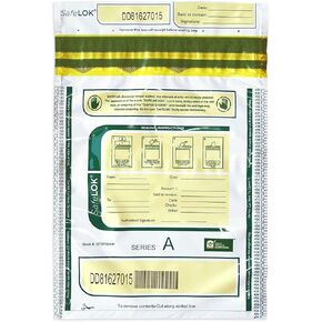 CONTROLTEK SafeLOK Tamper-Evident Seal Cash Deposit Bags - Money Bag With Unique Serial Number - Security Bank Bags With Deposit Slip Pocket 9" x 12" (White, 100 Count)