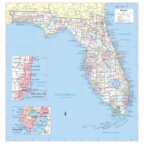 Cool Owl Maps Florida State Wall Map Poster Rolled (Laminated 24"Wx25"H)