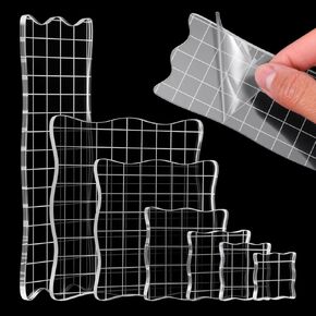 7PCS Acrylic Stamp Block, Clear Stamping Blocks Tool Acrylic Blocks for Stamping Decorative Stamp Blocks Square Display Block Set Props for DIY Crafts Making