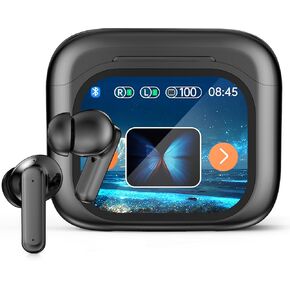 Language Translator Earbuds, Real Time Translation Earbuds 3-in-1 Translation Earbuds 144 Languages & Accents LCD Touch Screen Open-Ear Design Language Translator headphones with Digital Display-Black
