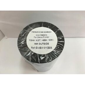 12 Rolls Premium Resin Enhanced Black Wax Ribbons 4.33" x 1476' or 110mm x 450m Thermal Transfer Ink Outside Zebra Printer