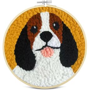 DIY Punch Neatle Kits البالغين المبتدئين ، والأغنام والكلاب الكرتونية اللطيفة ، و Hoop Embroidery Punch Enger Starter Craft سهلة للبالغين هدية مهرجان وديكور 20 × 20 سم
