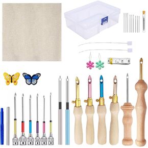 35 Pcs Punch Needle Kit, Adjustable Punch Needle Tool, Punch Needle Embroidery Kits with Wooden Handle for Beginners and Professionals