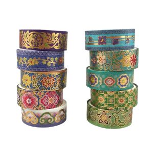 Vintage Washi Tape Set 10 Rolls - Gold Foil Floral Decorative Tape for Bullet Journal, Planner, DIY Arts Crafts, Scrapbooking (Blue Series)