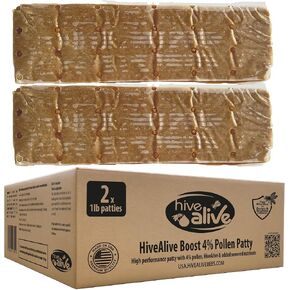 Pollen Patty for Honey Bees – 2lb (2 x 1lb) Pollen Patties and Bee Food for Spring with 4% Real USA Pollen, Hive Alive, Seaweed and Amino Acids to Support Brood and Colony Health
