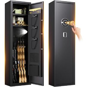 8-12 Gun Safe for Rifles and Pistols,biometric Fingerprint Lock,No Assembly Required,Fireproof Gun Safe for Home with Removable Gun Shelf,Alarm System,Silent Mode