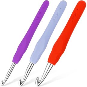 Iuuidu 2PCS 2.0mm 2.5mm Crochet Hooks, Ergonomic Handle Crochet Hooks for Arthritic Hands, Extra Long Crochet Needles for Beginners, Comfortable Smooth Knitting Needles for Handmade DIY Multicolor