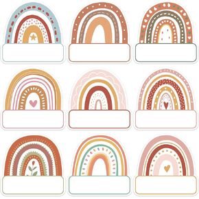 Wonmon 135 PCS Rainbow Name Tags Stickers, Boho Rainbow Name Tag Labels Name Stickers for Classroom Back to School Teacher Student Office Desk Cubby Cloth Locker Bulletin Board Decoration