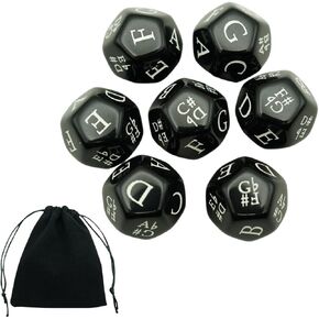 Music Dice Set – 7 Black 12-Sided Dice with Twelve-Tone Scale (12-TET) – Perfect for Composition, Improvisation, Music Education & Teaching – Includes Velvet Carry Bag