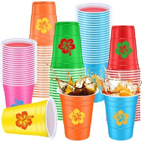 30 Pcs Hawaiian Luau Cups 16 oz Plastic Tropical Floral Cup Disposable Party Drinking Hawaii Hibiscus Beverage Drinkware for Summer Hawaiian Luau Tropical Pool Beach Birthday Party Supplies