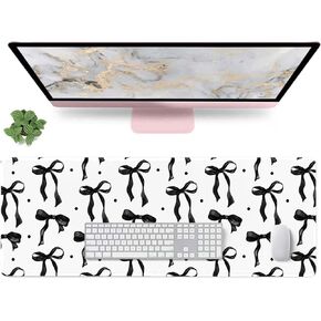 Large Pink Mouse Pad, Cute Desk Mat with Bows Desk Pad for Laptop PC, Non-Slip Rubber Base Gaming Mousepad, Pink Thin Mouse Mat School Office Accessories Desktop Decor for Girls Women 31.5 x 11.8in