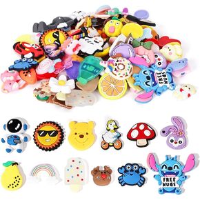 100 50 PCS PVC Charms for Cup, Slime, Shoe, Phone Cases, Pencil - Cute Cartoon Jewelry Making Charms, Reusable Adhesive DIY Art Crafts for Kids Teens Adults (50)