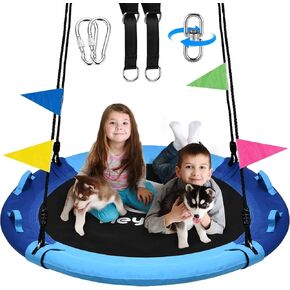Tree Swing, 43 Inch Saucer Swing Sets for Kids, Come with 360 Degree Swivel and Adjustable Hanging Strap, Pink and Purple