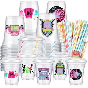 Boao 36 Sets Under the Sea Ocean Party Cups with Lids and Paper Straws 14 oz Summer Sea Birthday Party Supplies Beach Pool Disposable Clear Plastic Cups Bulk