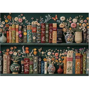 Wildflower Pages Puzzles for Adults 1000 Pieces, Vintage Flower Book Art Puzzle, Colorful Blooming Bookshelf Jigsaw Puzzle, Retro Floral Plant Aesthetic Puzzles for Book Lovers